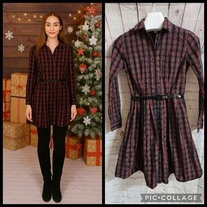 Brooks Brothers Red and Black Checkered Midi Dress